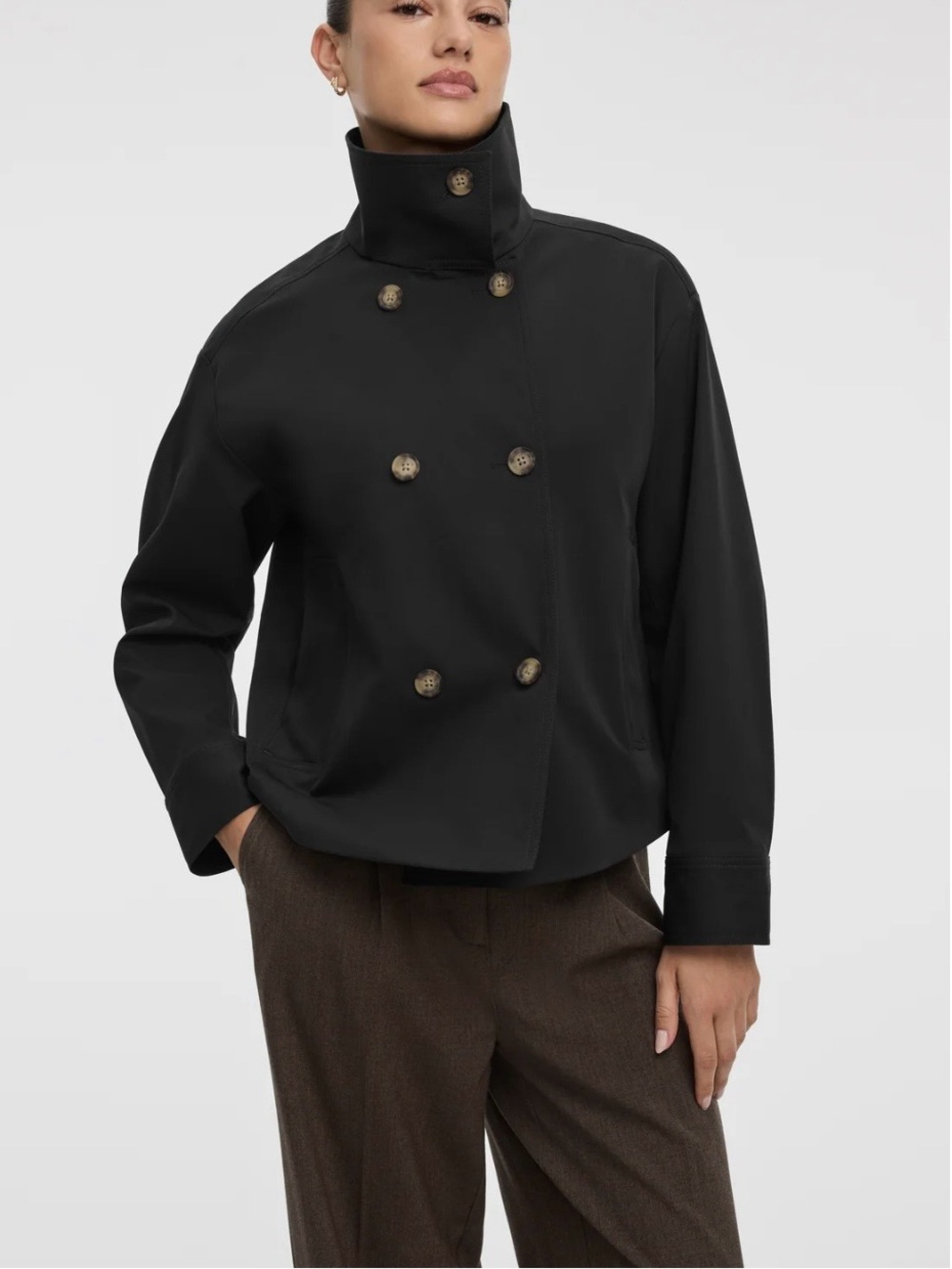 Reitmans Black Double-Breasted High-Collar Peacoat